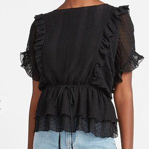 Express Clip Dot Ruffle Tie Waistband Peplum Top